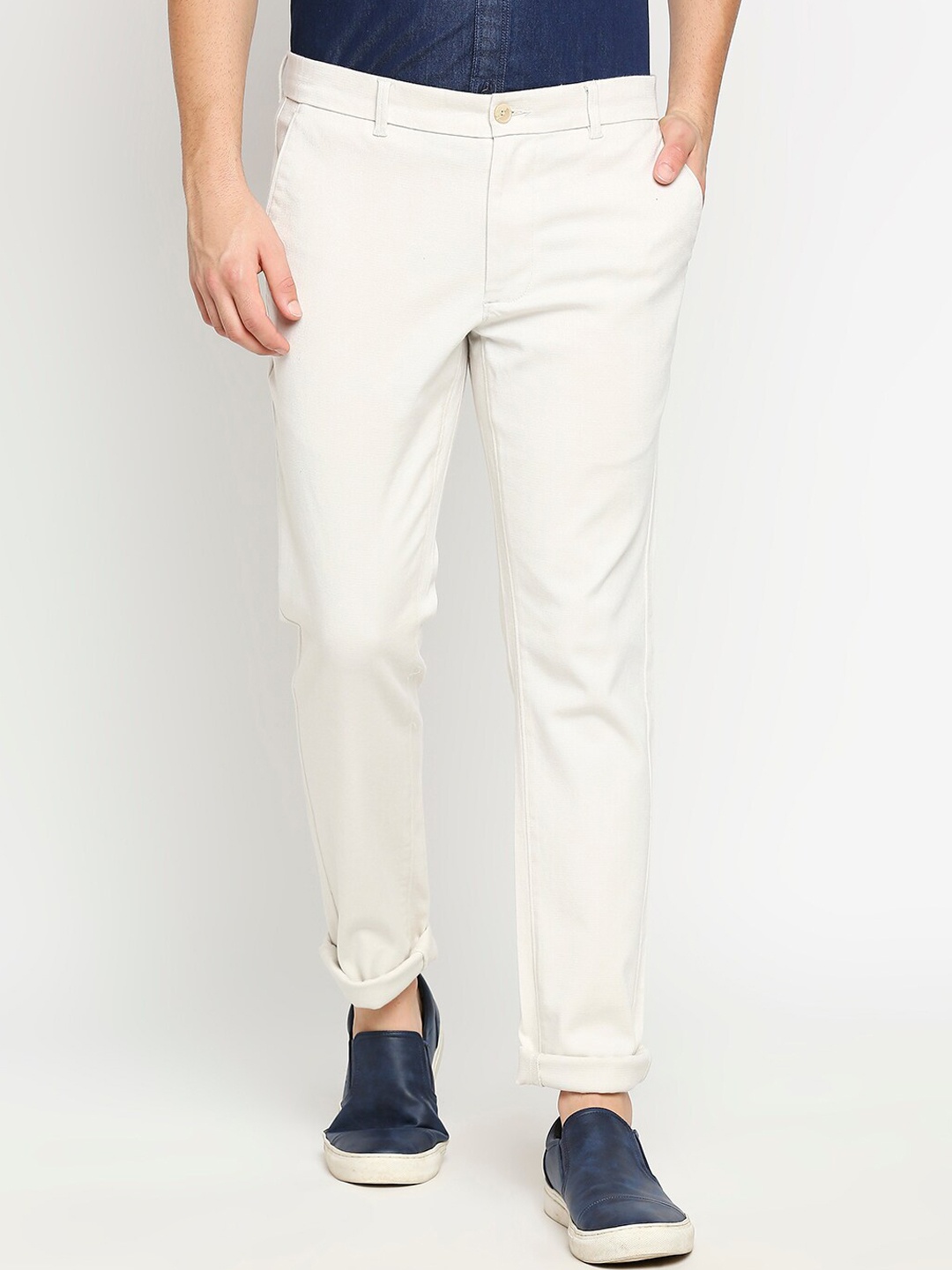 

Basics Men Off White Tapered Fit Trousers