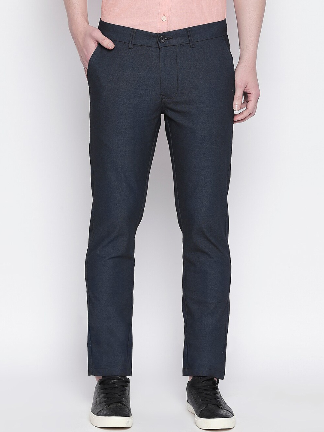 

Basics Men Navy Blue Tapered Fit Trousers