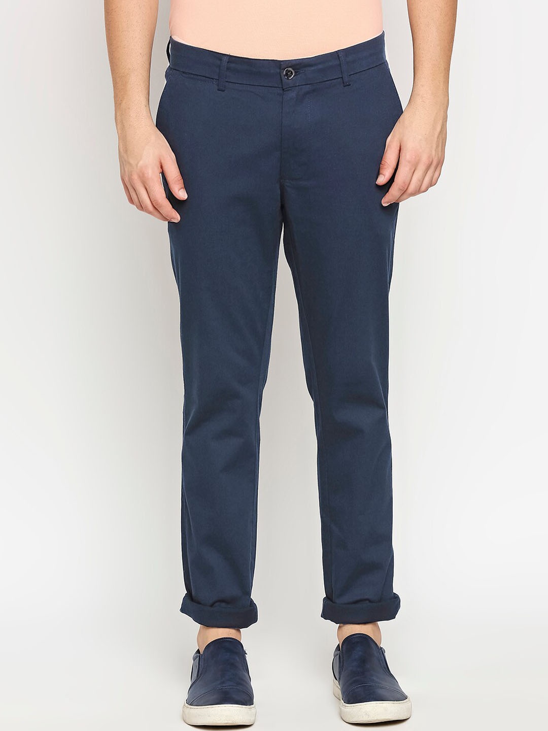 

Basics Men Navy Blue Tapered Fit Chinos Trousers