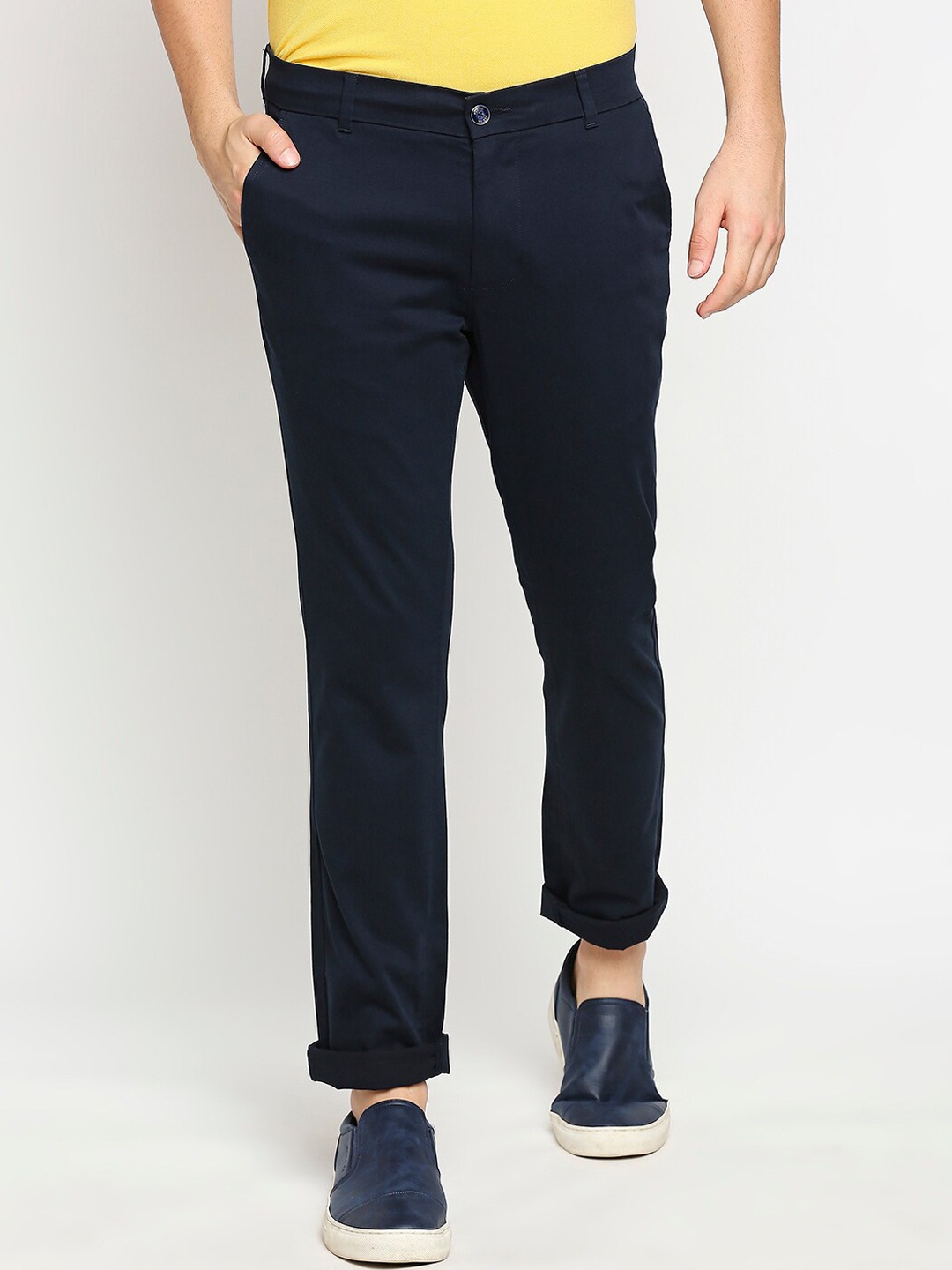 

Basics Men Navy Blue Tapered Fit Chinos Trousers