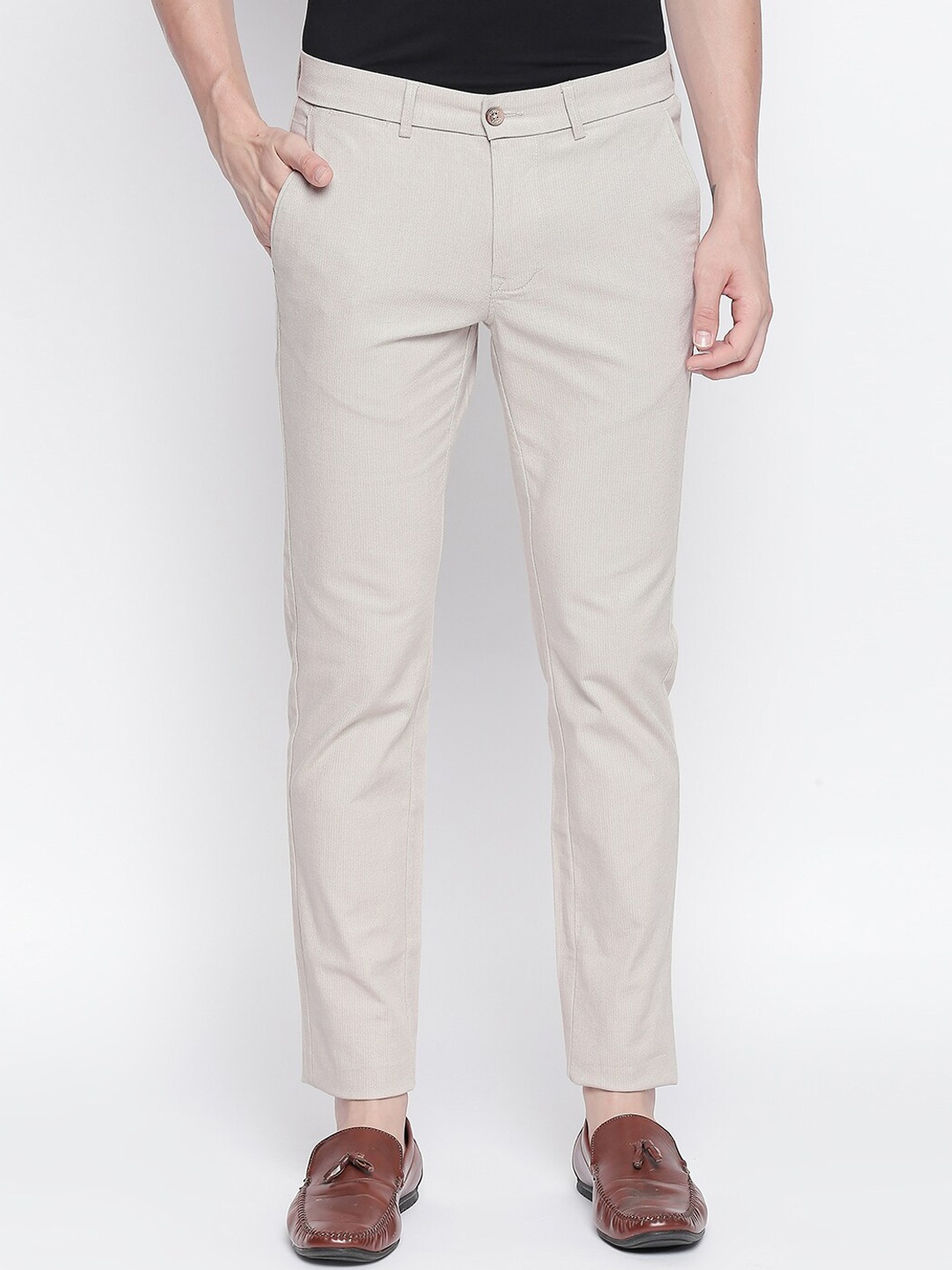 

Basics Men Beige Tapered Fit Trousers