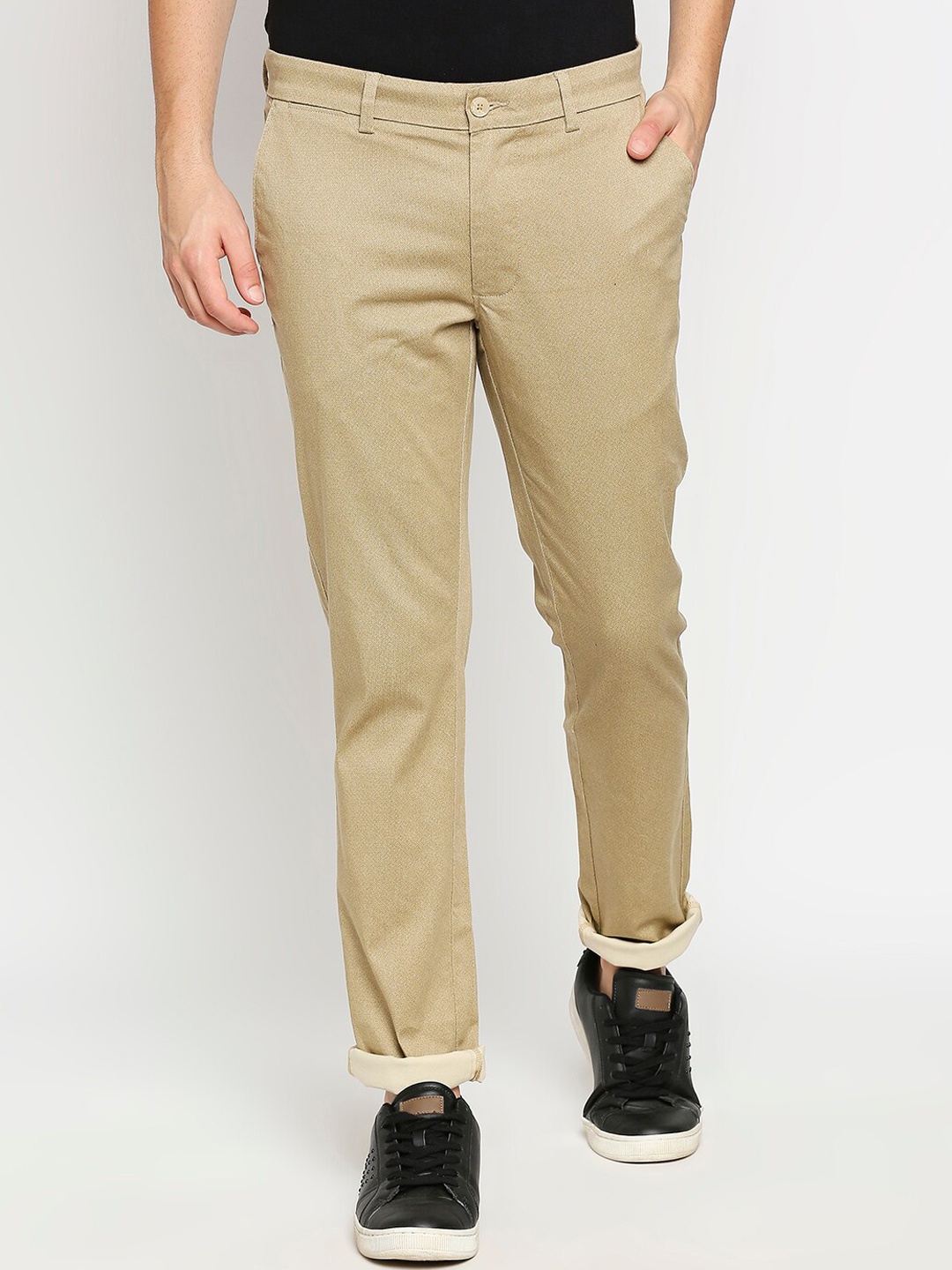 

Basics Men Beige Tapered Fit Chinos Trousers, Khaki
