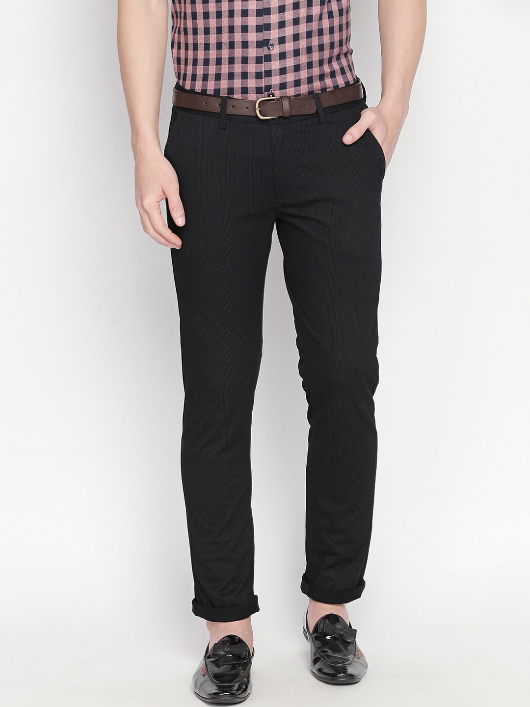 

Basics Men Black Printed Tapered Fit Trousers