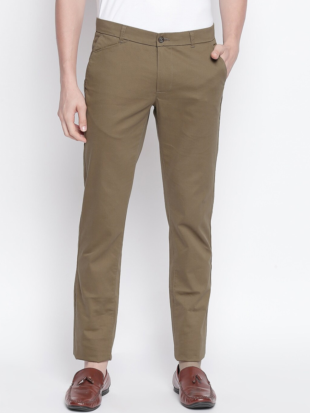 

Basics Men Khaki Textured Tapered Fit Trousers