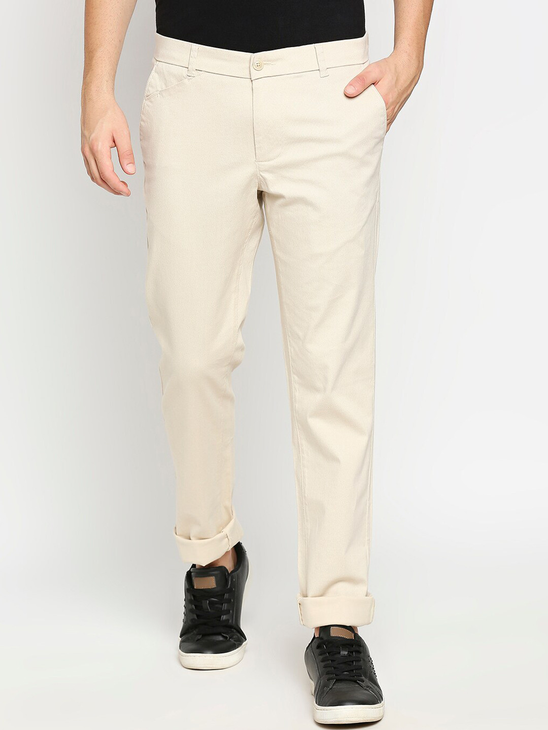 

Basics Men Beige Printed Tapered Fit Trousers