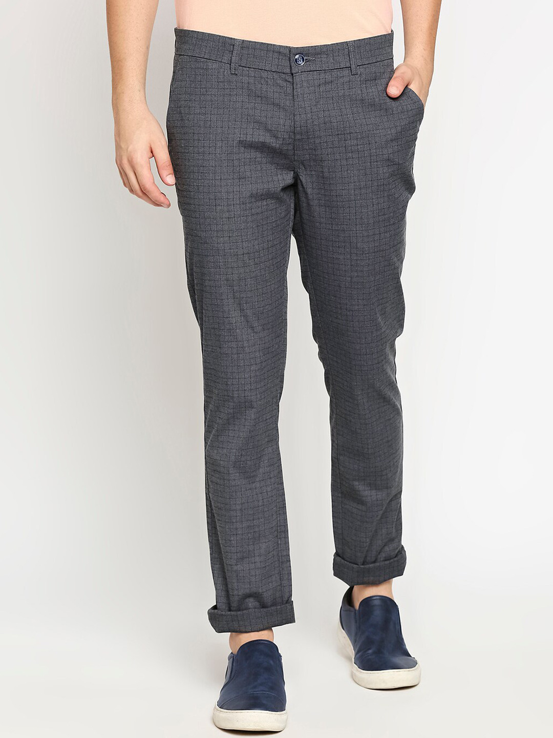 

Basics Men Grey Checked Tapered Fit Trousers