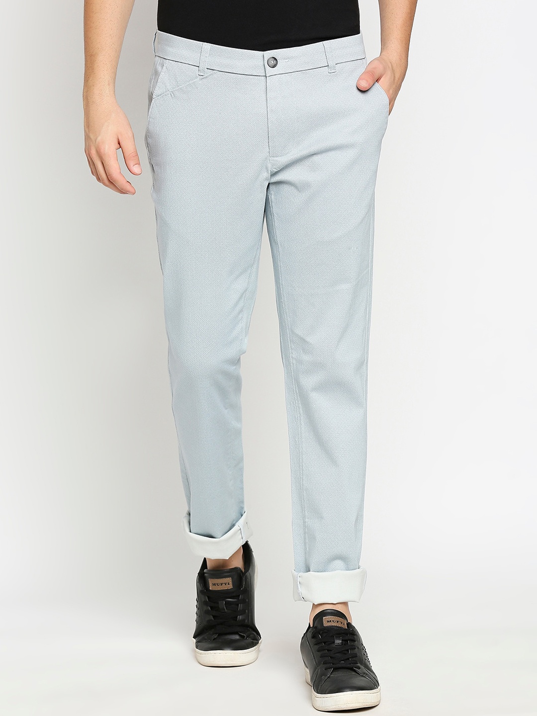 

Basics Men Grey Printed Tapered Fit Trousers