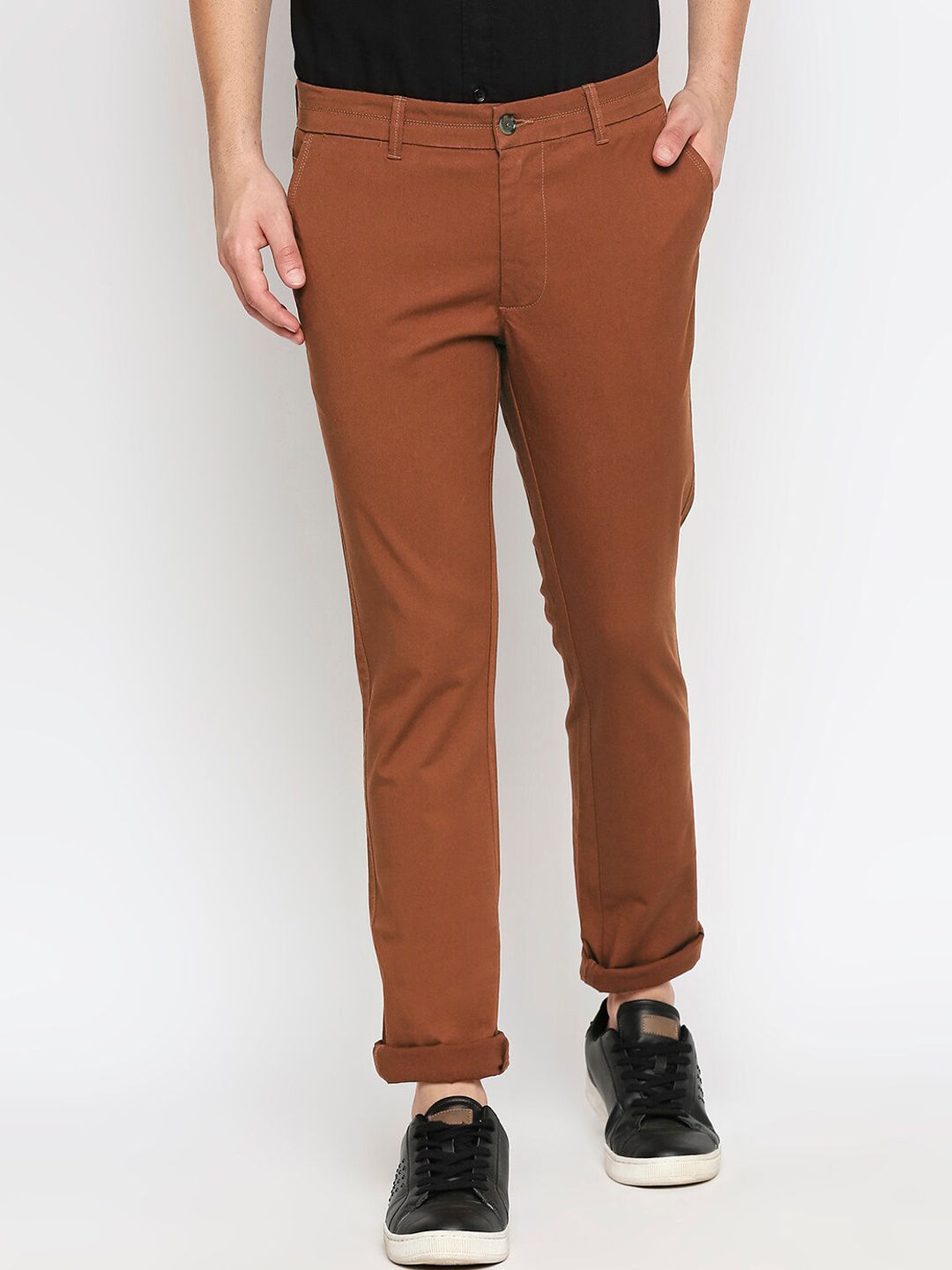 

Basics Men Rust Brown Tapered Fit Trousers