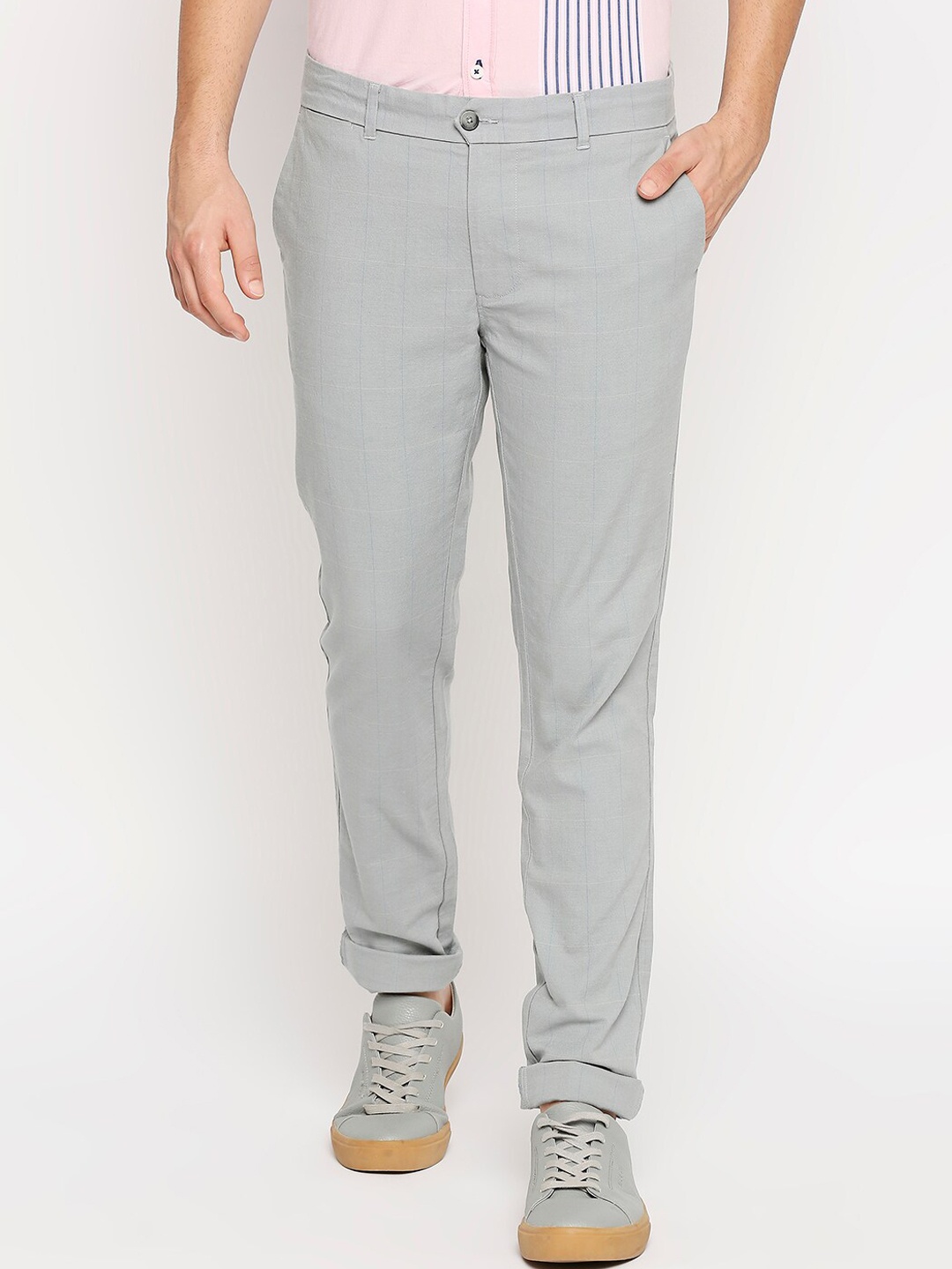 

Basics Men Grey Textured Tapered Fit Trousers