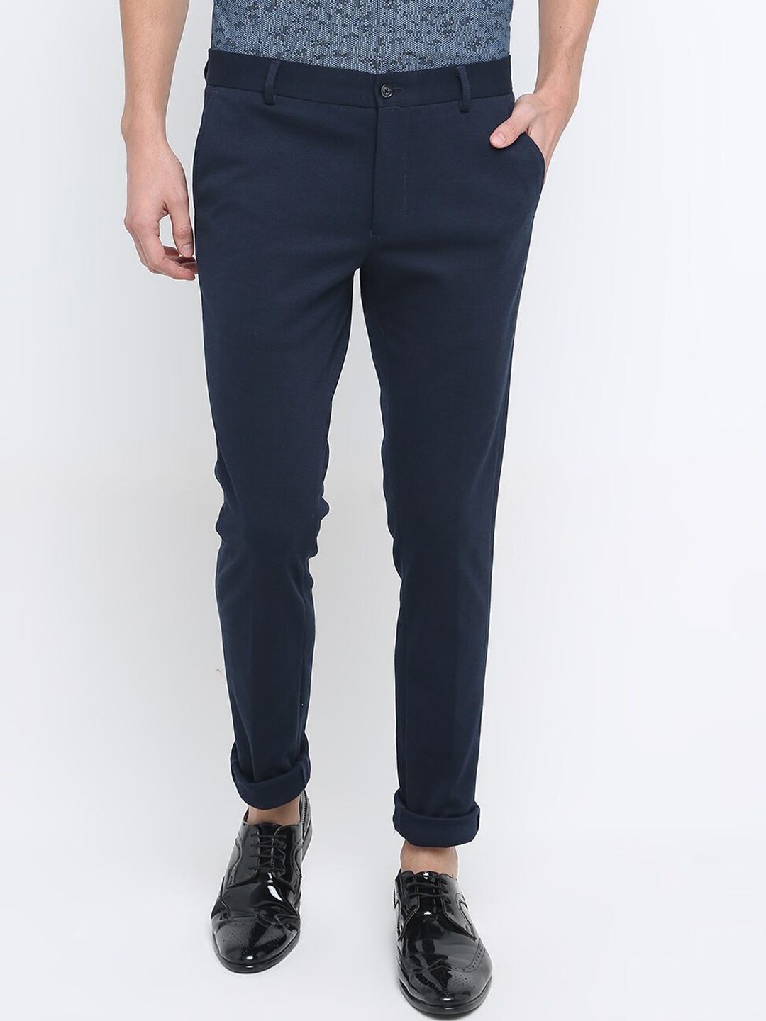 

Basics Men Navy Blue Tapered Fit Chinos Trousers