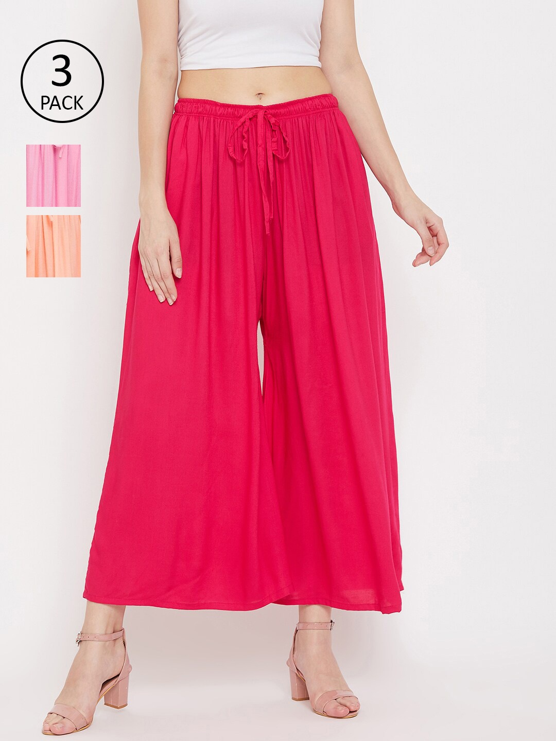 

Clora Creation Women Set of 3 Flared Ethnic Palazzos, Pink