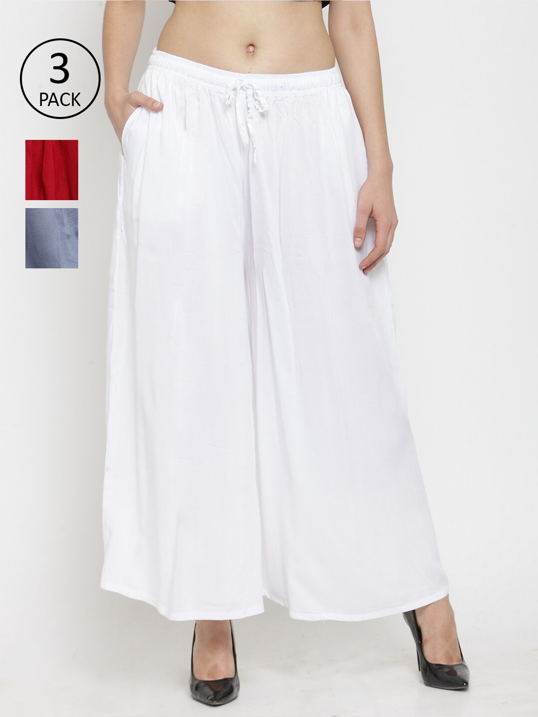 

Clora Creation Women Set of 3 Palazzos, White