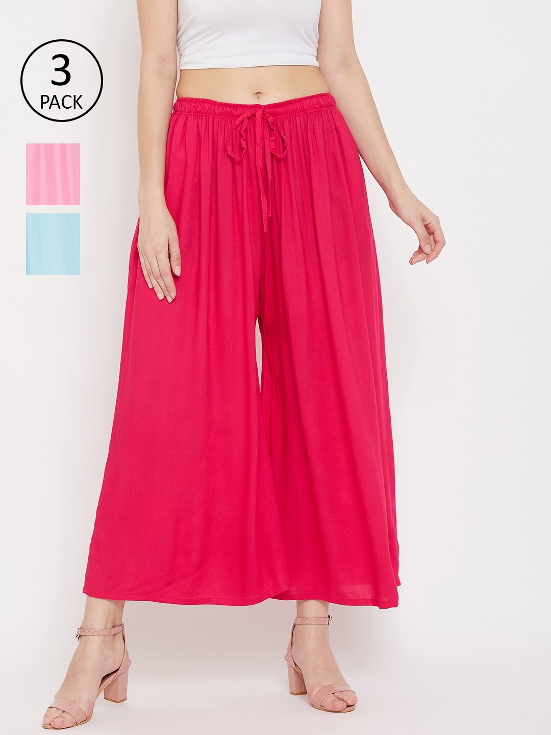 

Clora Creation Women Set of 3 Flared Ethnic Palazzos, Pink