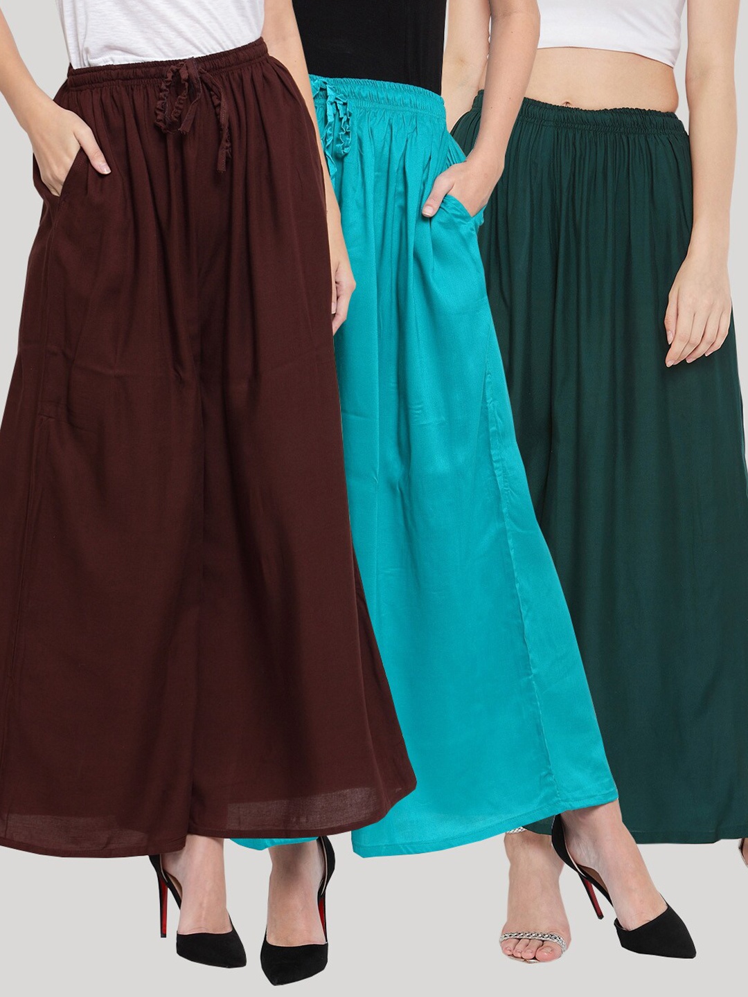 

Clora Creation Women Set of 3 Flared Ethnic Palazzos, Brown