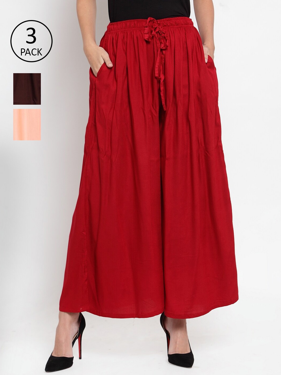 

Clora Creation Women Set of 3 Flared Palazzos, Maroon