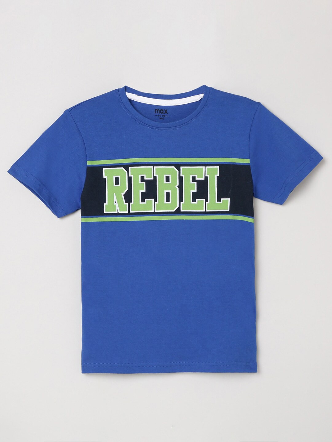 

max Boys Blue Typography Colourblocked Applique T-shirt