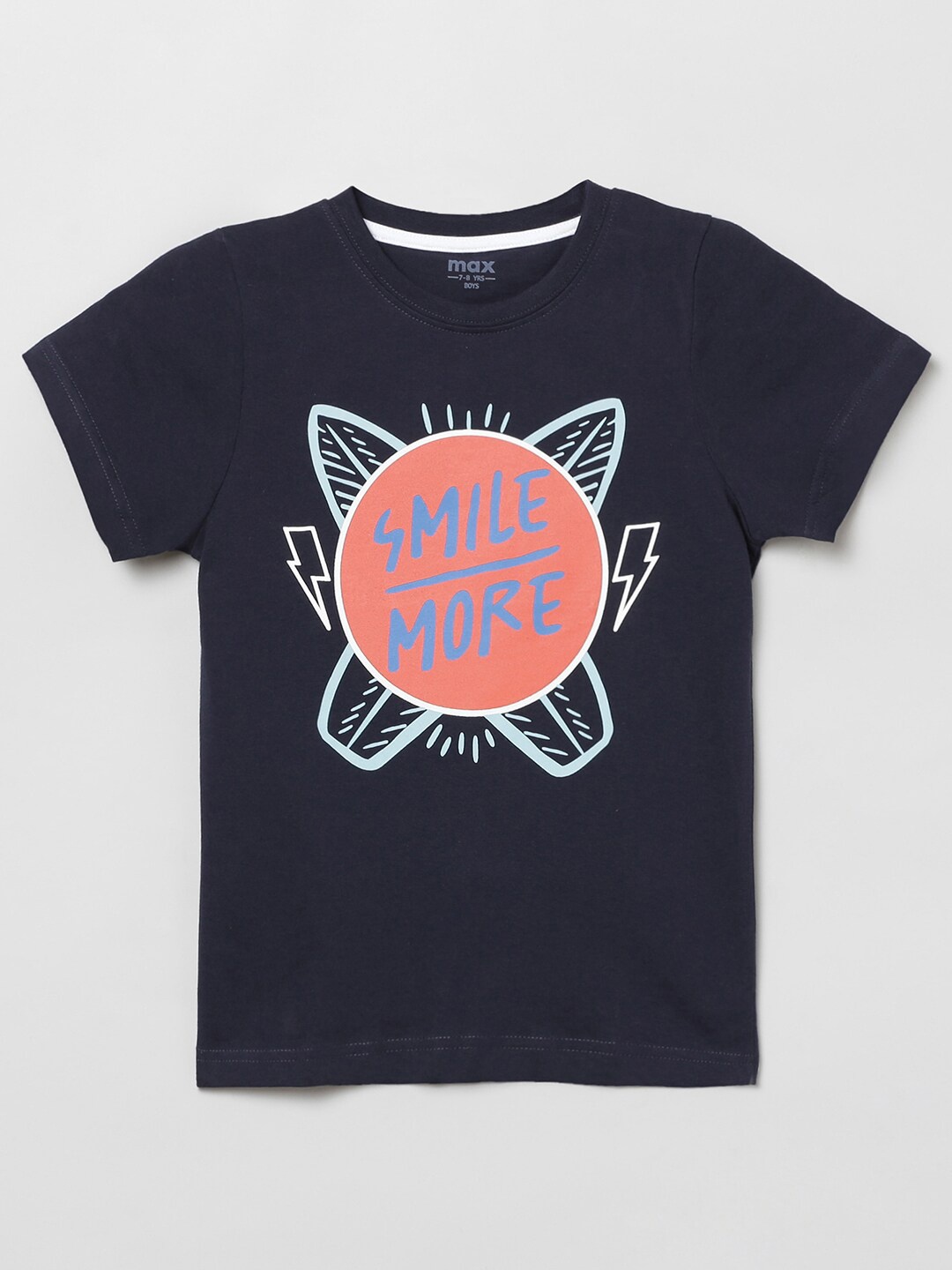 

max Boys Blue Typography Printed T-shirt