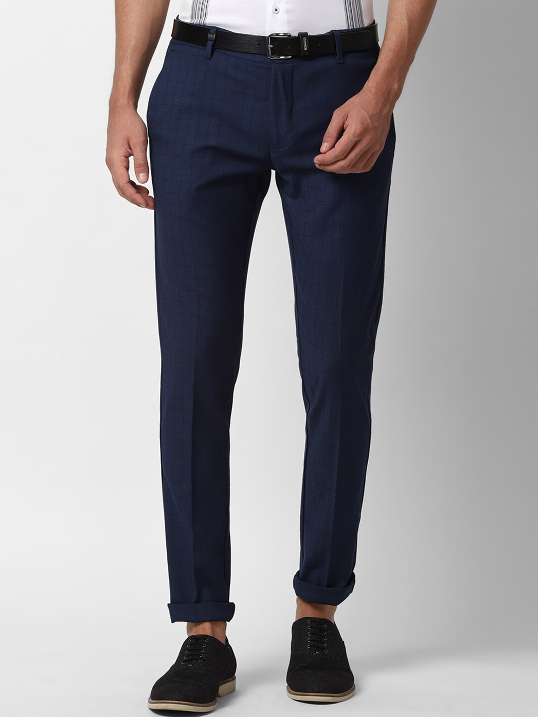 

Louis Philippe Sport Men Navy Blue Checked Super Slim Fit Formal Trousers