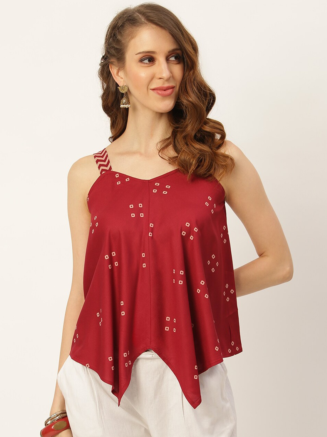 

Rustorange Maroon Floral A-Line Top