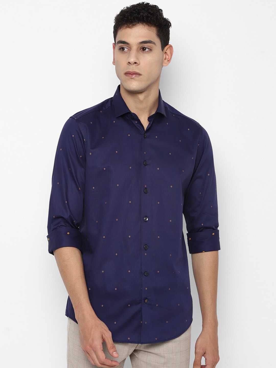 

SIMON CARTER LONDON Men Navy Blue Slim Fit Opaque Printed Pure Cotton Casual Shirt