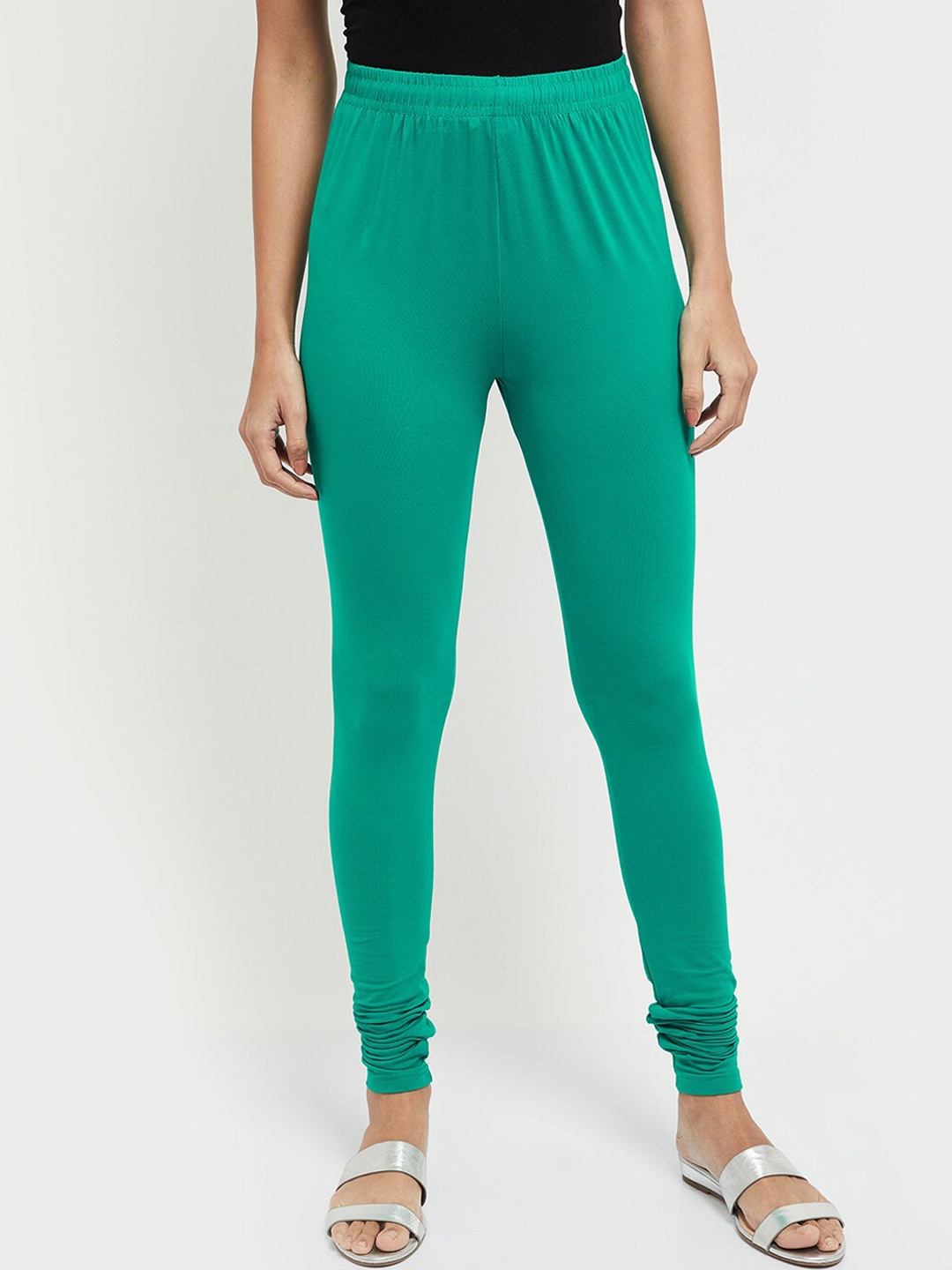 

max Women Green Solid Churidar-Length Leggings