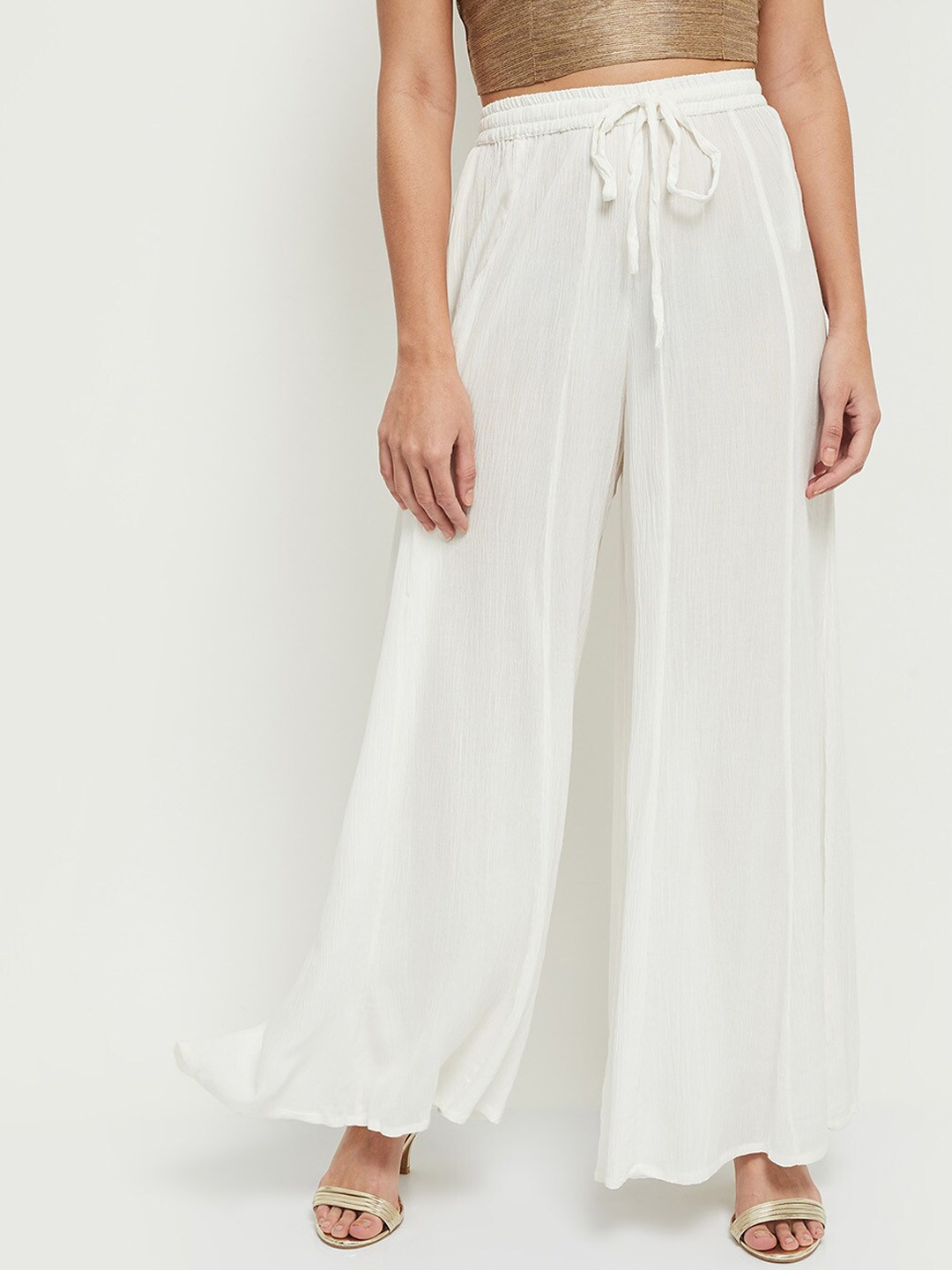 

max Women Off White Flared Knitted Palazzos