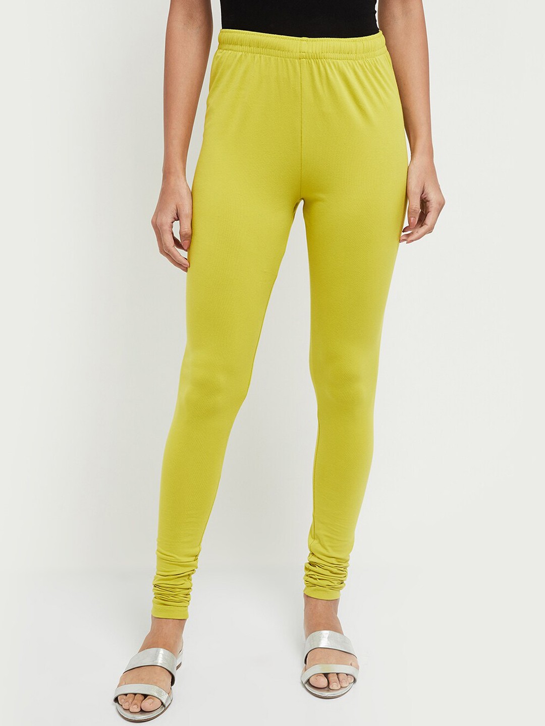 

max Women Lime Green Solid Churidar-Length Leggings