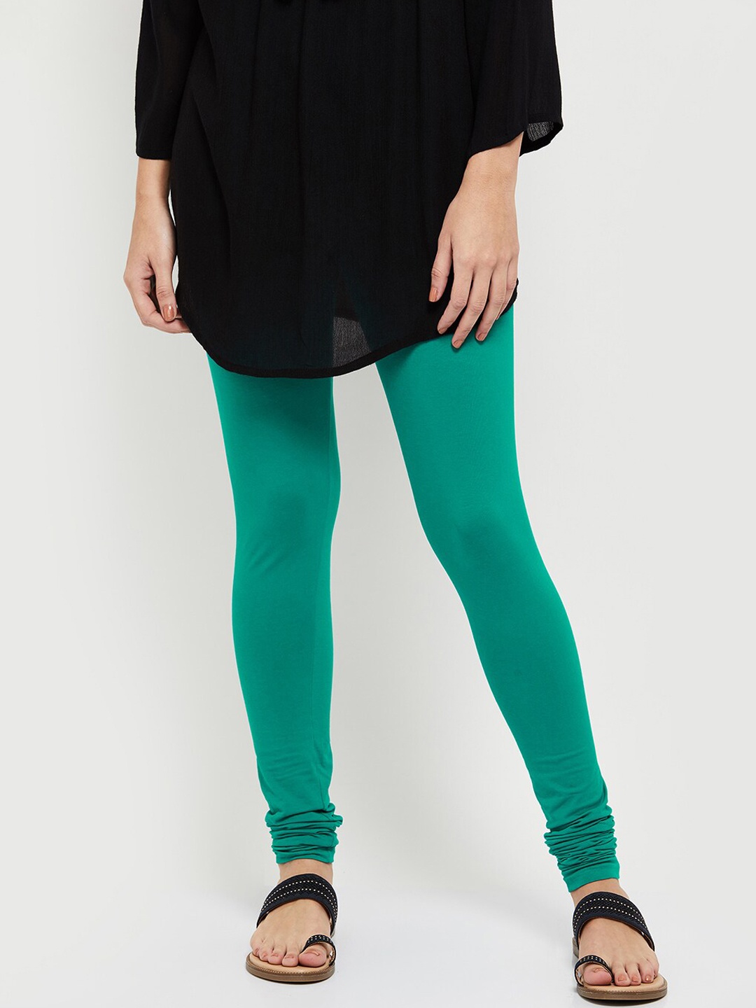 

max Women Green Solid Churidar-Length Leggings