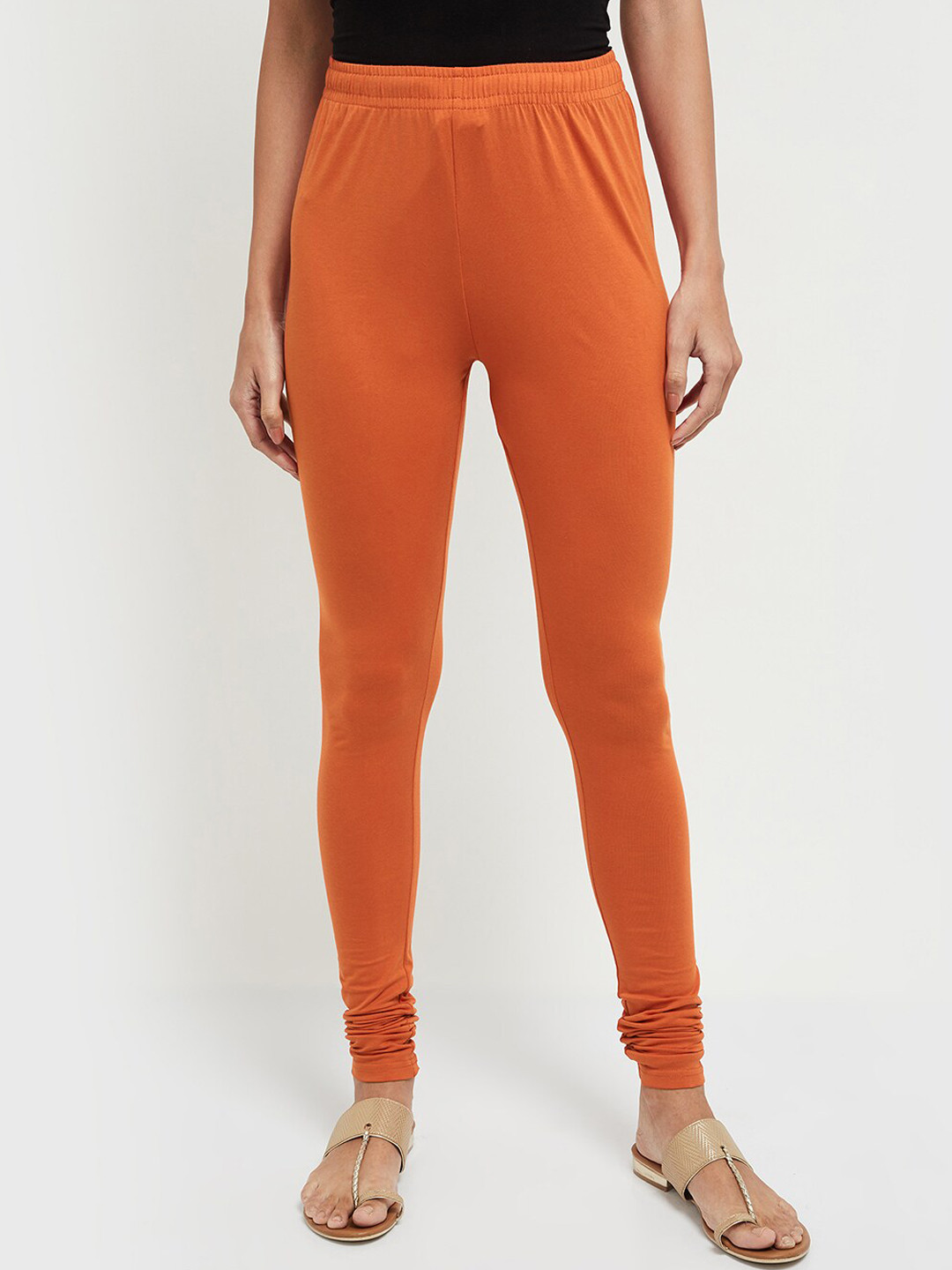 

max Women Orange Solid Churidar-Length Leggings