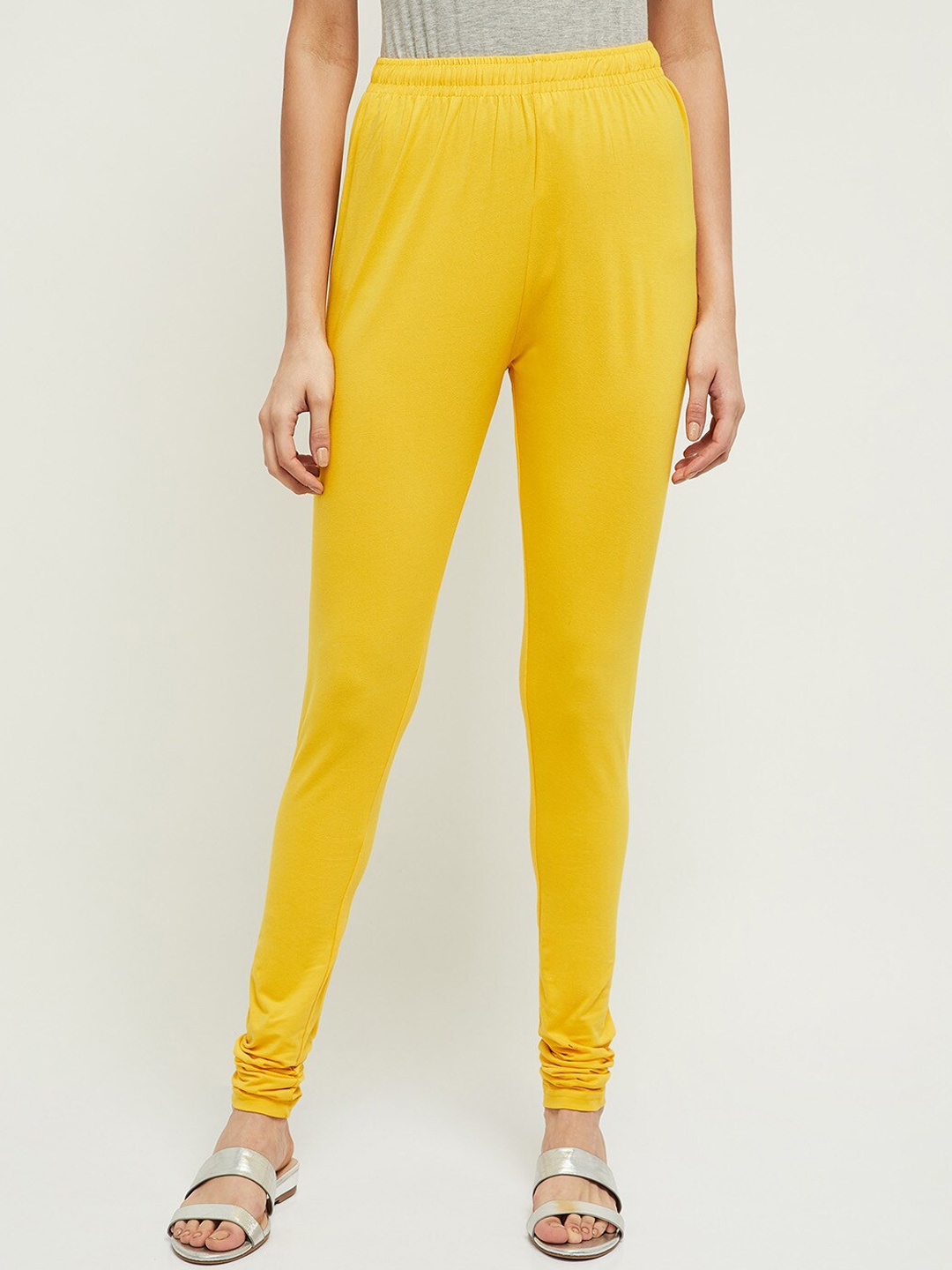 

max Women Yellow Solid Churidar-Length Leggings
