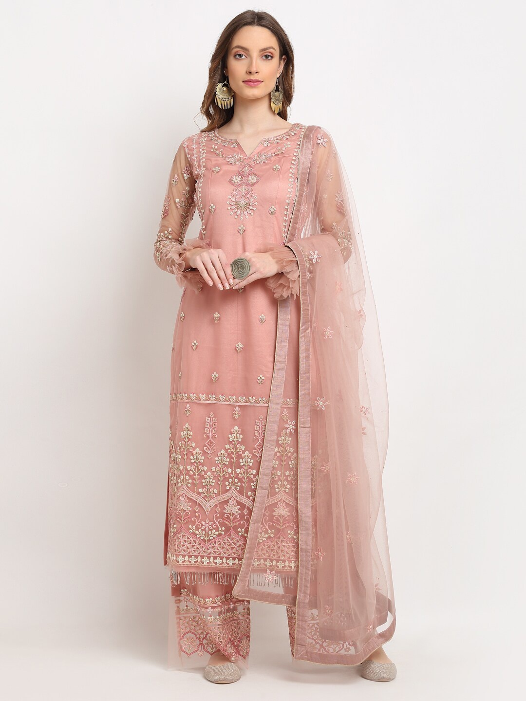 

Stylee LIFESTYLE Pink Embroidered Unstitched Dress Material