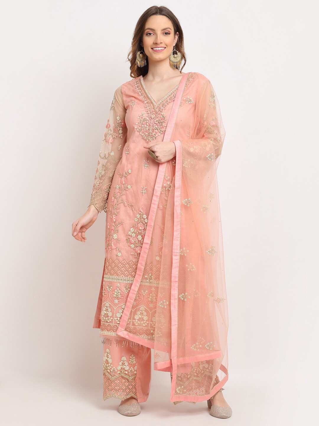

Stylee LIFESTYLE Pink Embroidered Unstitched Dress Material