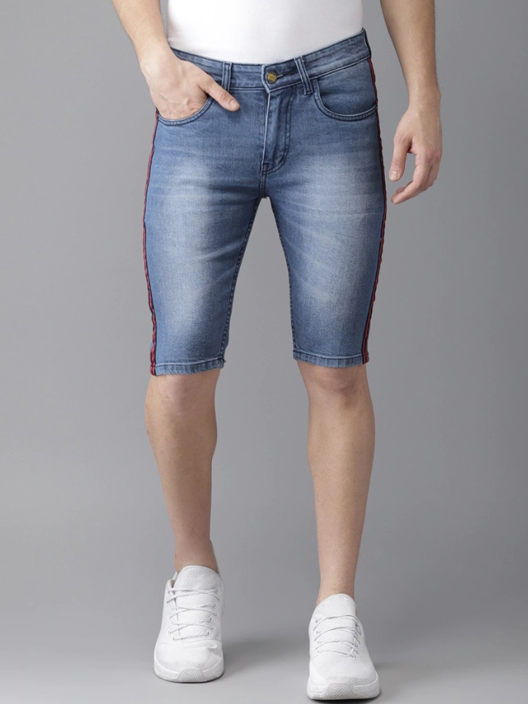 

Campus Sutra Men Blue Washed Denim Shorts