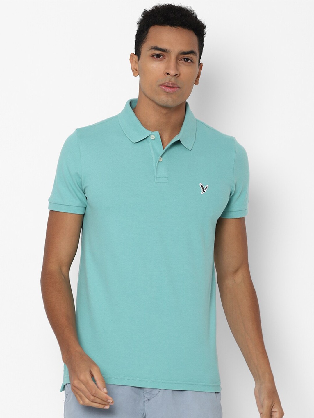 

AMERICAN EAGLE OUTFITTERS Men Blue Polo Collar Slim Fit T-shirt