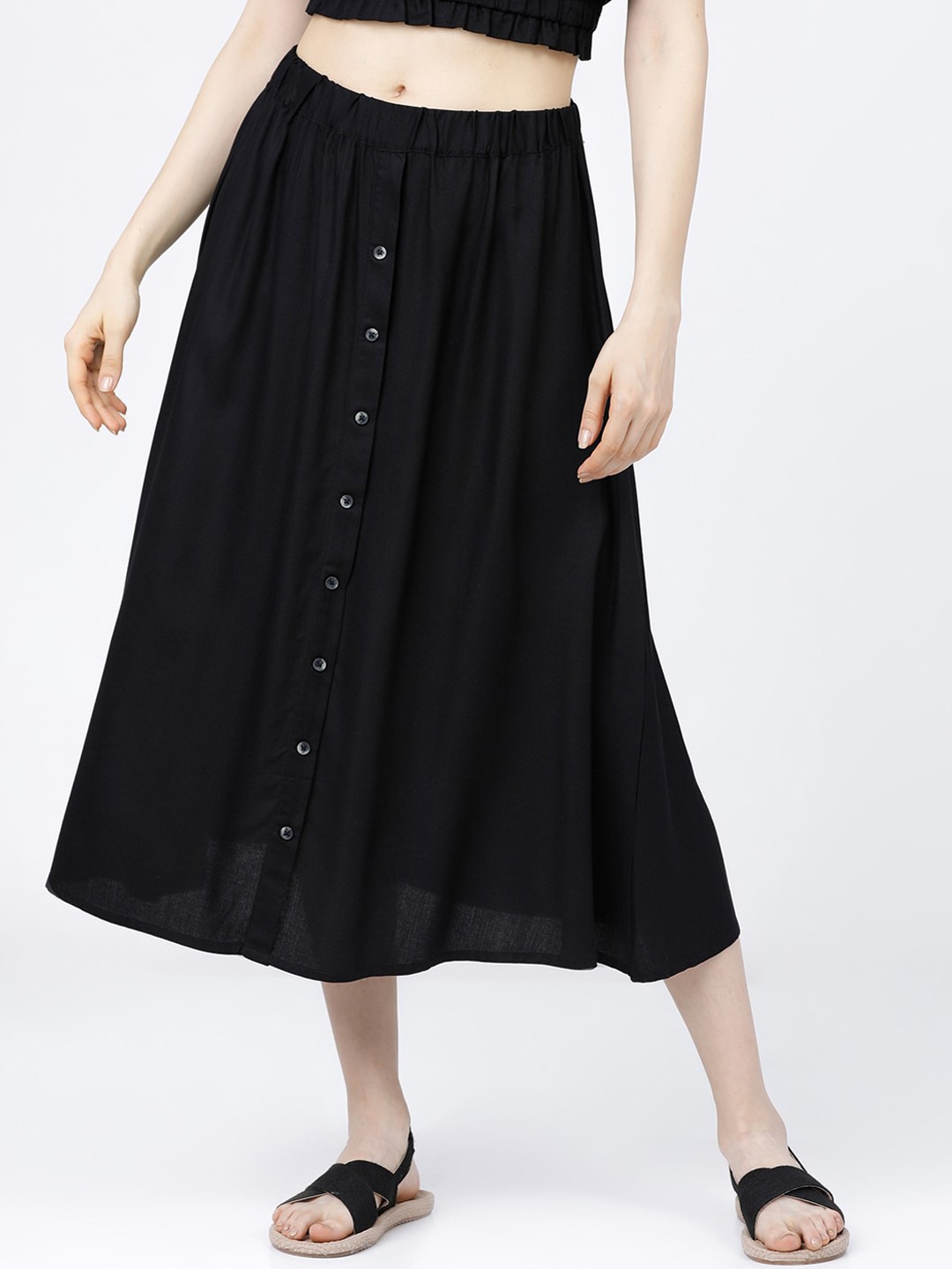 

Tokyo Talkies Black Pleated Midi A-Line Skirt