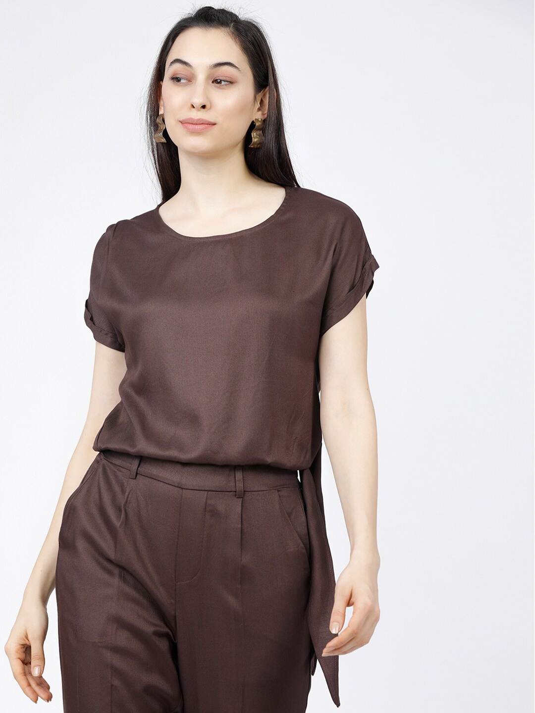 

Tokyo Talkies Women Brown Extended Sleeves Regular Top