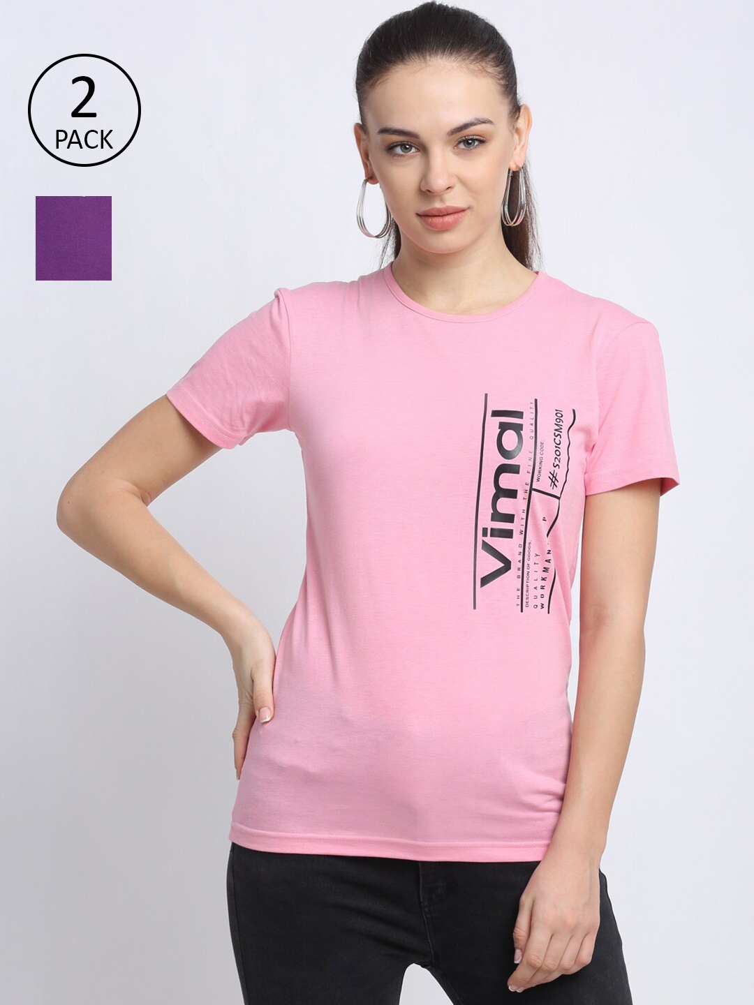 

VIMAL JONNEY Women Pink Typography 2 Printed T-shirt