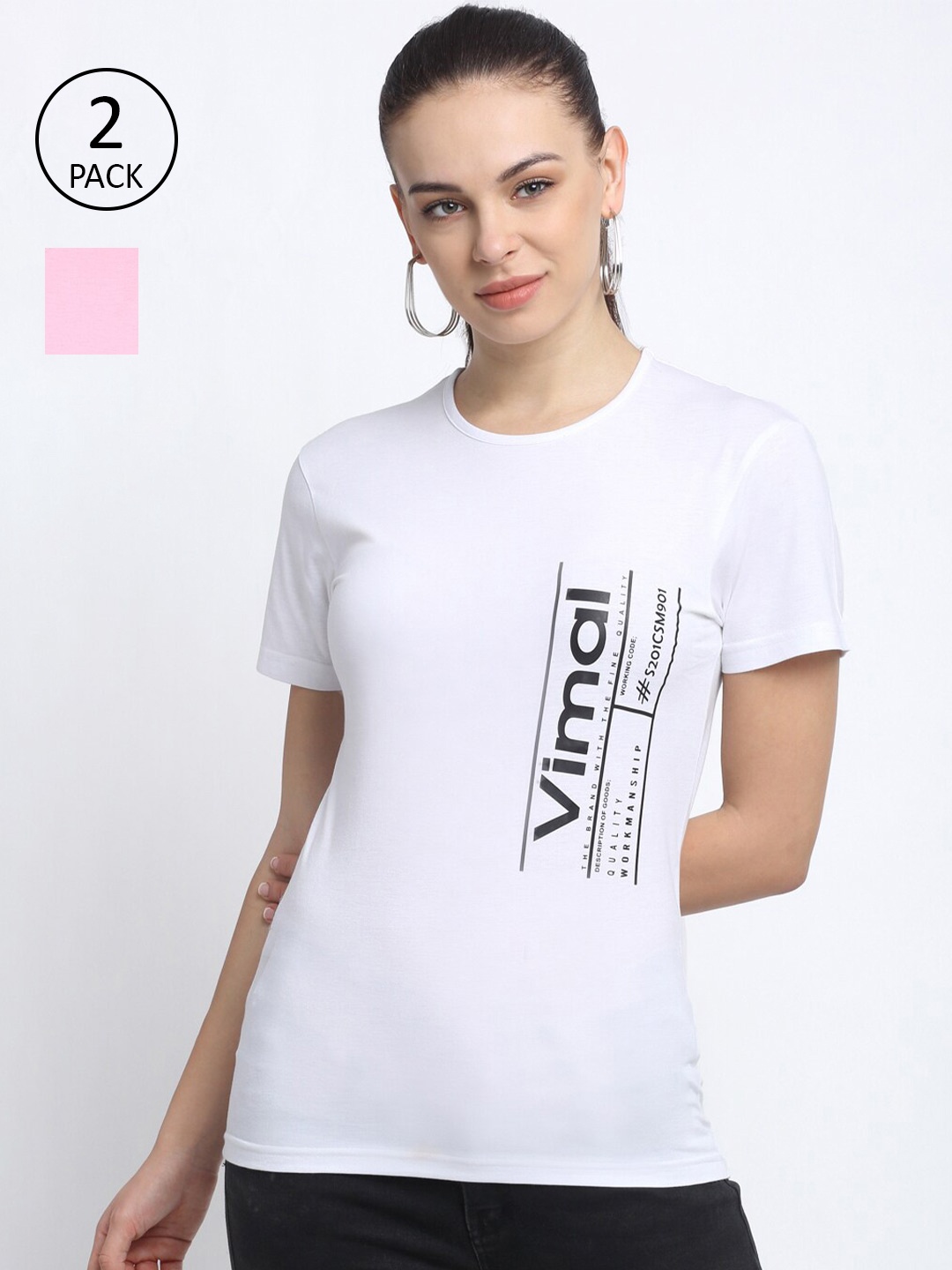 

VIMAL JONNEY Women Pink & White Typography 2 Printed T-shirt