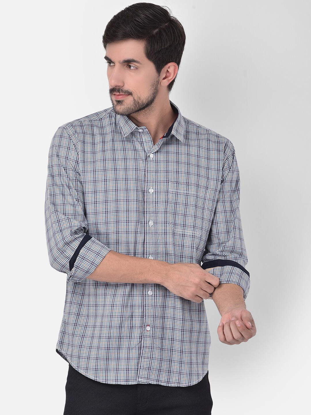 

COBB Men Blue Slim Fit Opaque Checked Casual Shirt