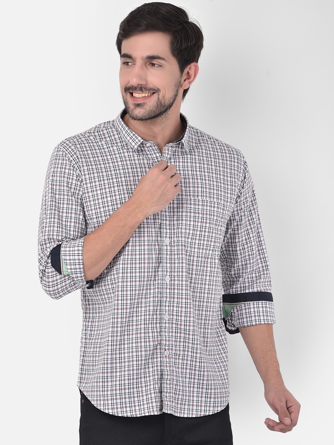 

COBB Men Green Slim Fit Opaque Checked Casual Shirt