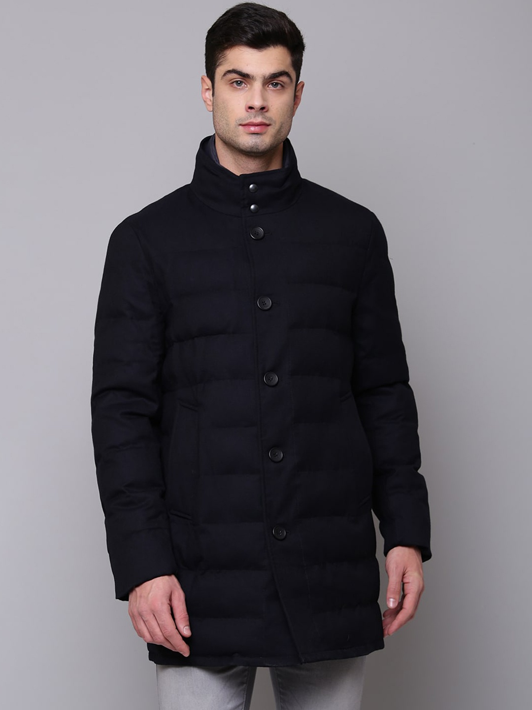 

Bruun & Stengade Navy Blue Solid High Neck Coat