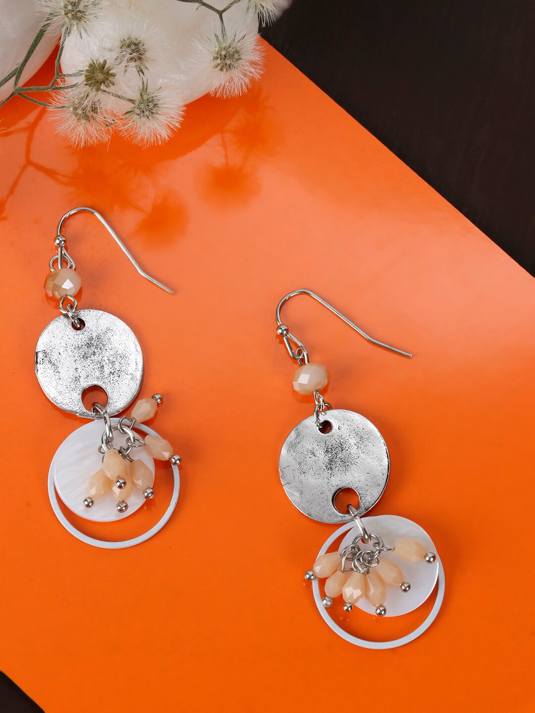 

Priyaasi Silver-Plated & Peach-Coloured Contemporary Drop Earrings