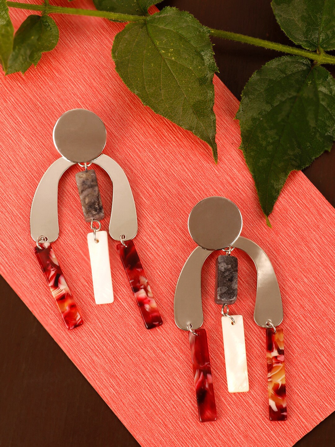 

Priyaasi Silver-Plated Red Contemporary Drop Earrings