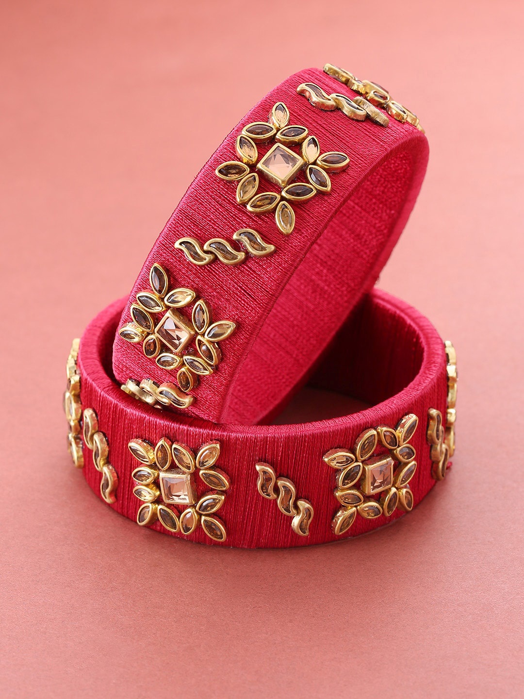 

Priyaasi Set of 2 Gold-Plated & Maroon Stone-Studded Handcrafted Bangles