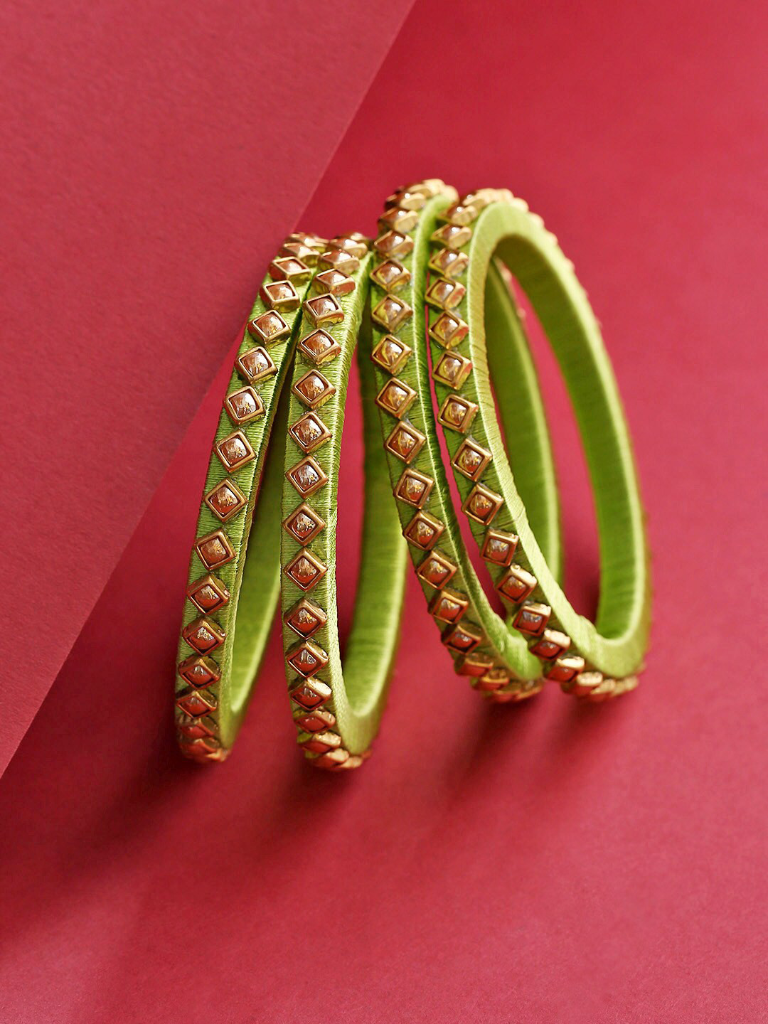

Priyaasi Set of 4 Gold-Plated & Green Pearls-Beaded Handcrafted Bangles