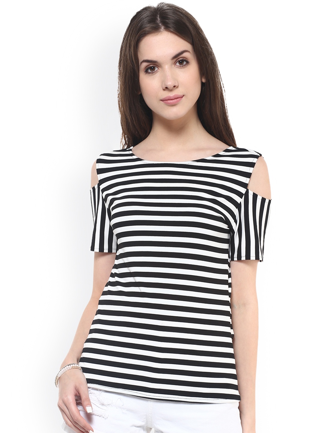 

Zima Leto Women Black Striped Regular Top