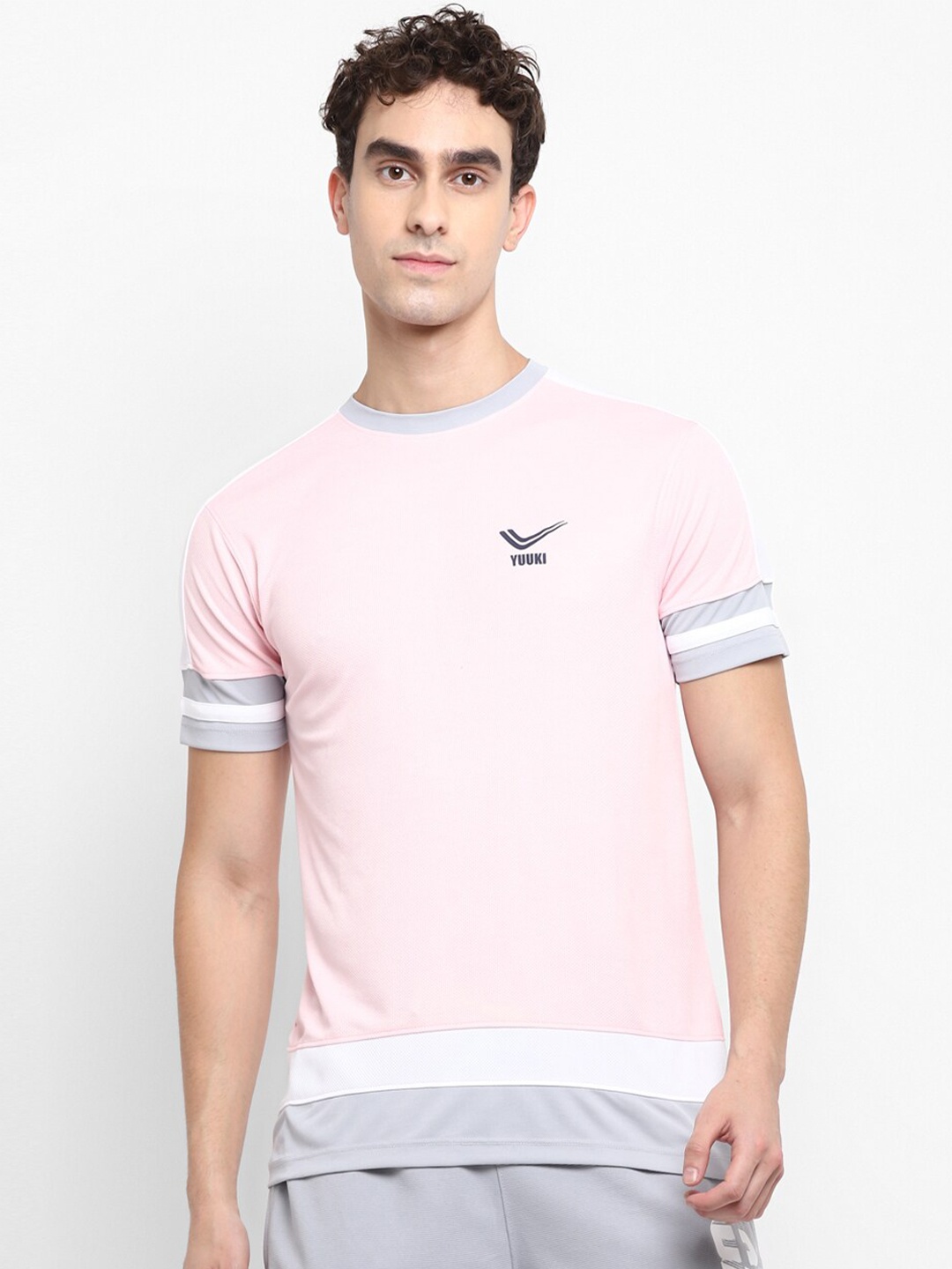 

Yuuki Men Pink & Grey Regular Fit T-shirt