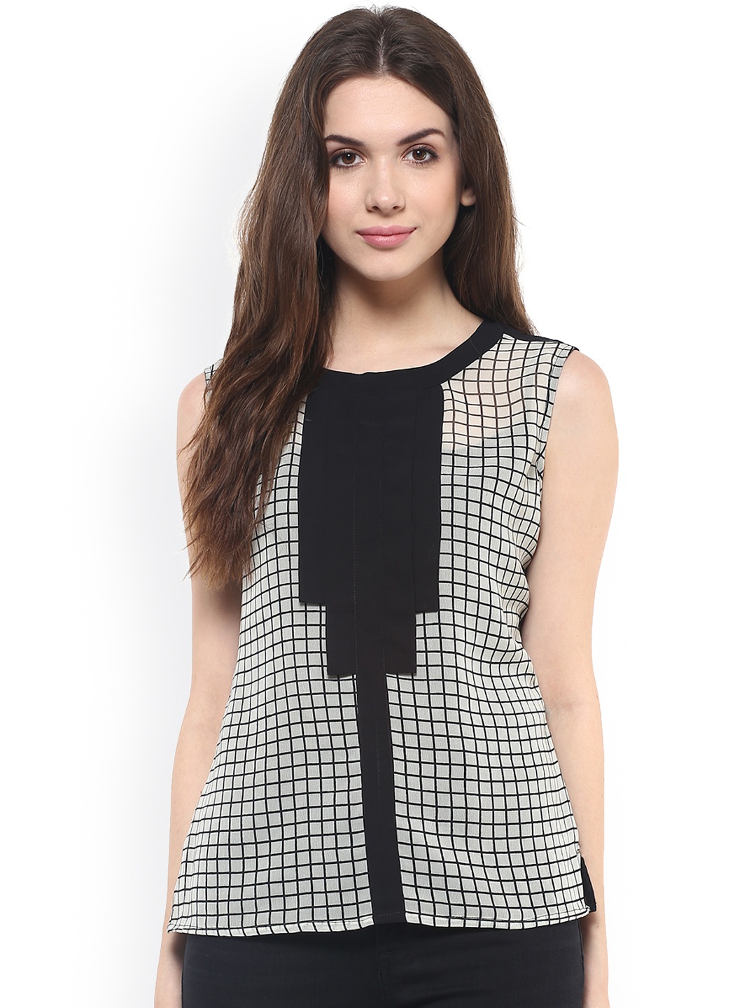 

Zima Leto Women Black Checked Regular Top
