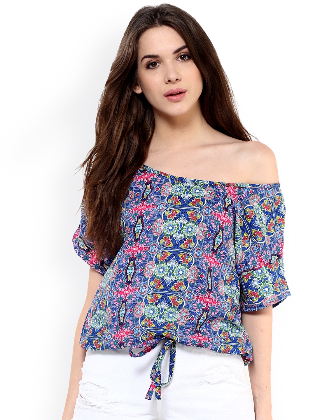 

Zima Leto Women Blue Printed Blouson Top