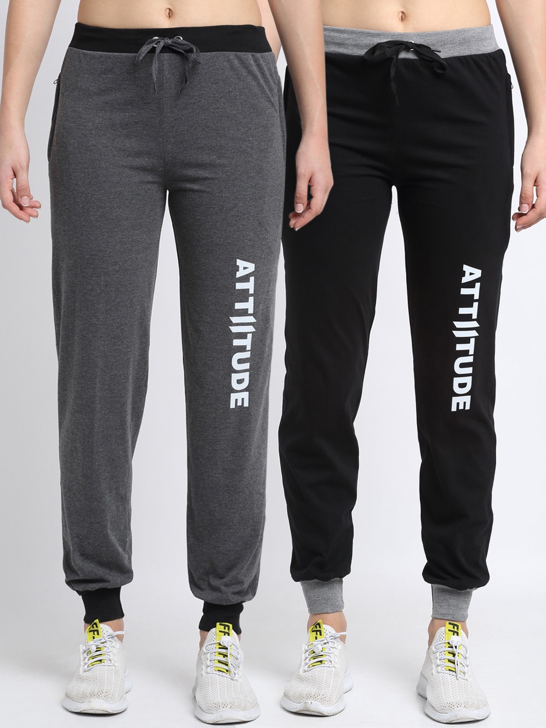 

VIMAL JONNEY Women Pack Of 2 Solid Joggers, Grey